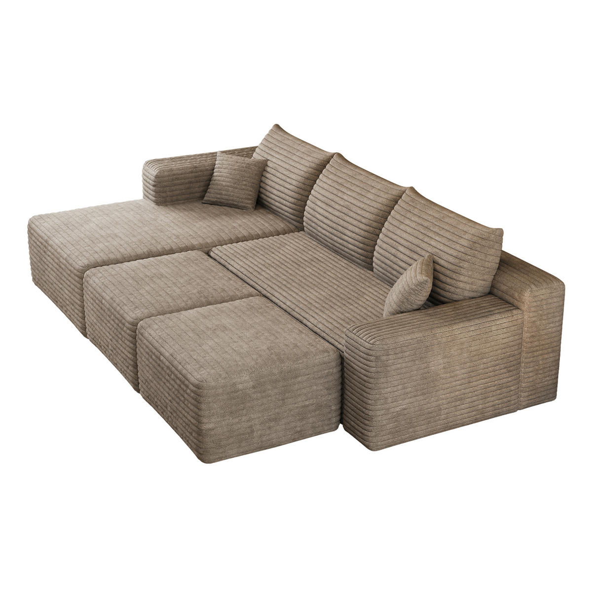 ECKSOFA 241/151/58 cm camel aus Stoff mit Chaise longue ohne Montage - Hellgrau, Textil (151/241cm) - OKWISH