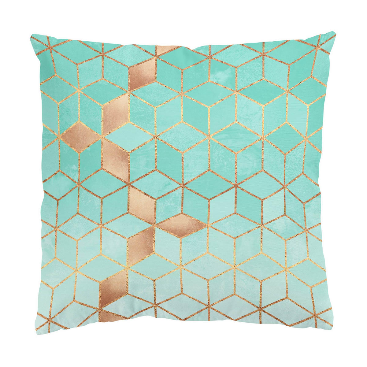 DEKOKISSEN Türkis Weiß goldene Geometrie 40/40 cm - Türkis, Textil (40/40/10cm) - Bilderwelten