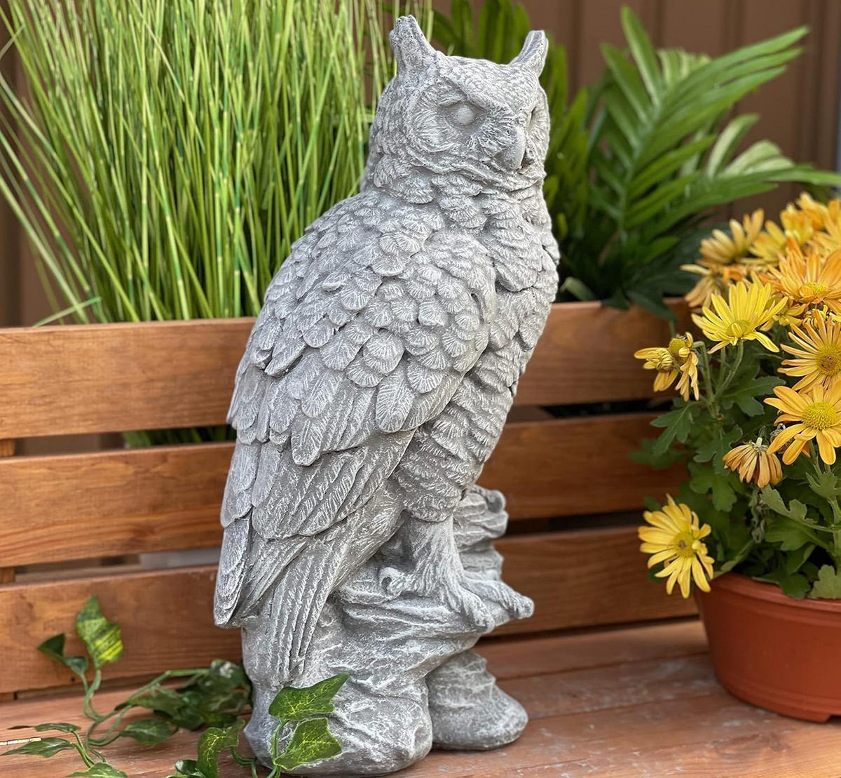 STEINFIGUR Eule Uhu groß naturgetreu frostfest Steinguss - Grau, Stein (20/41/16cm) - stoneandstyle