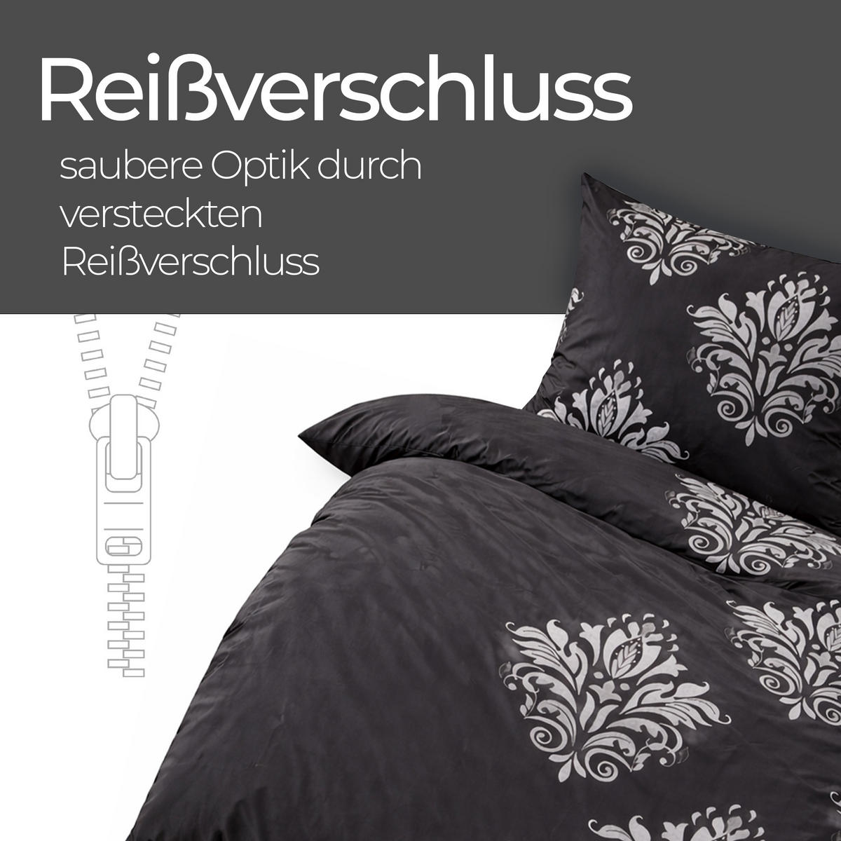 BETTWÄSCHE Feinbiber Herbst/Winter 135/200 cm Schwarz (Ornament) - Schwarz, Textil (135/200cm) - Bestlivings