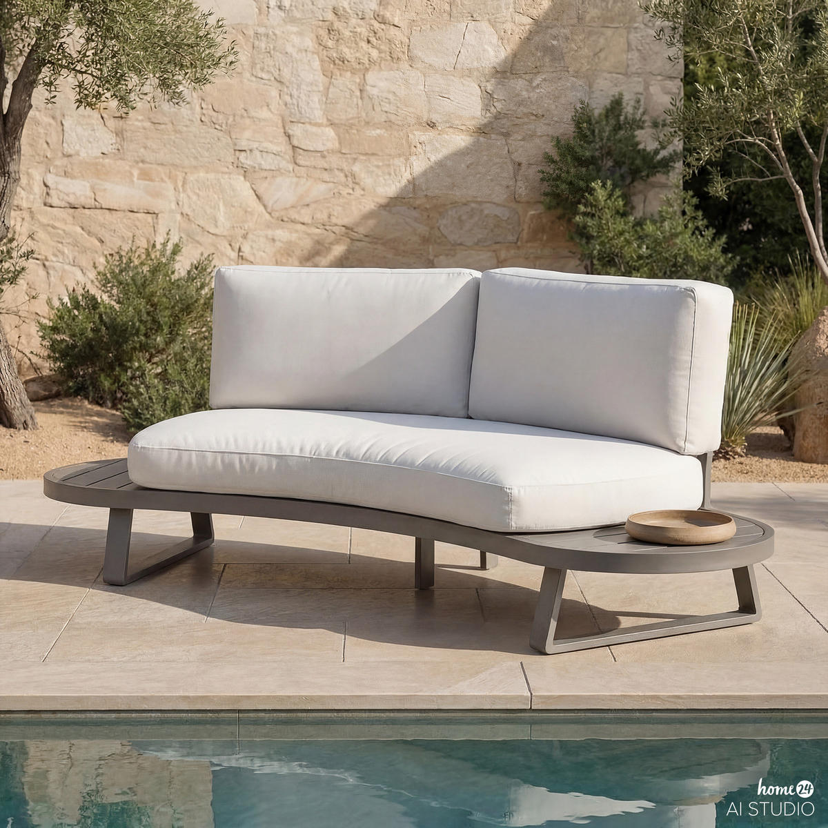 LOUNGESOFA - Aluminium / Polyester - Grau - Grau, Holz/Textil (230/64/98cm) - home24