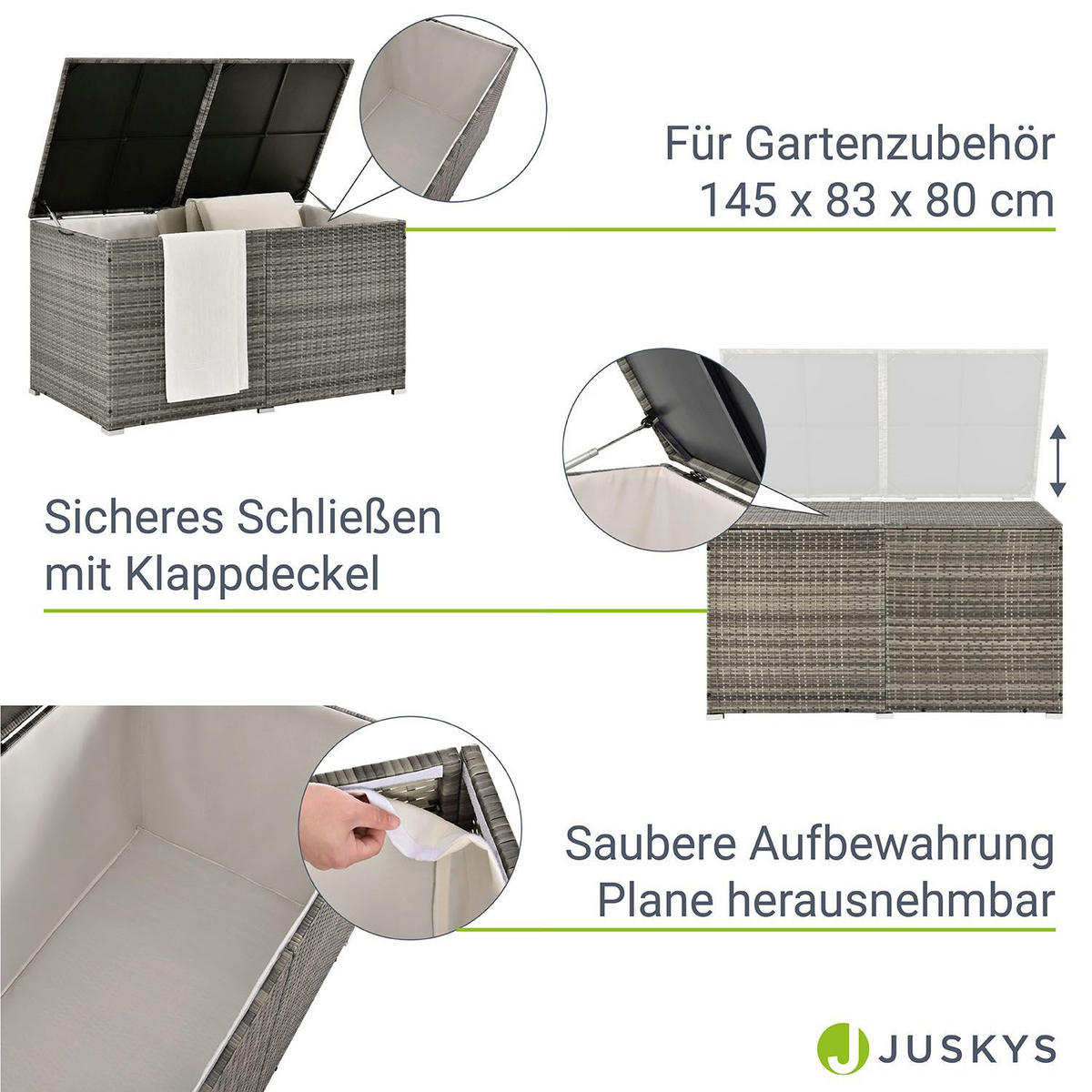 AUFLAGENBOX Ikaria grau-meliert - Grau, Kunststoff (145/80/83cm) - Juskys