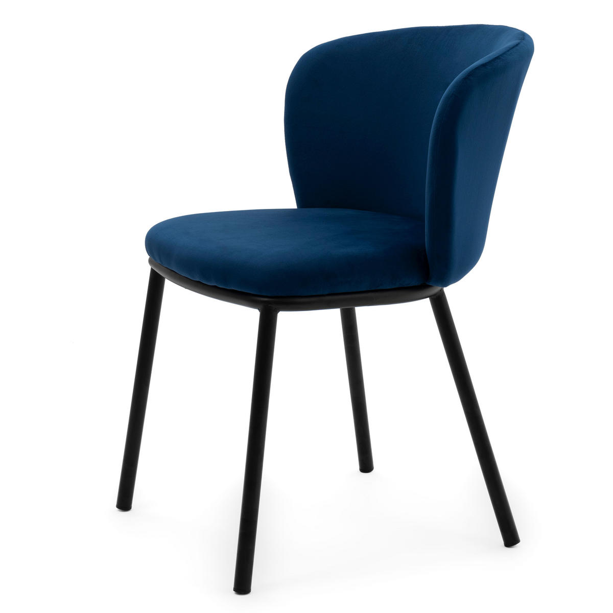 STUHL BARI gepolsterter mit Steppung - dunkelblau - Samt Velour - Schwarz/Dunkelblau, Textil/Metall (54/81/57cm) - NEW HOME