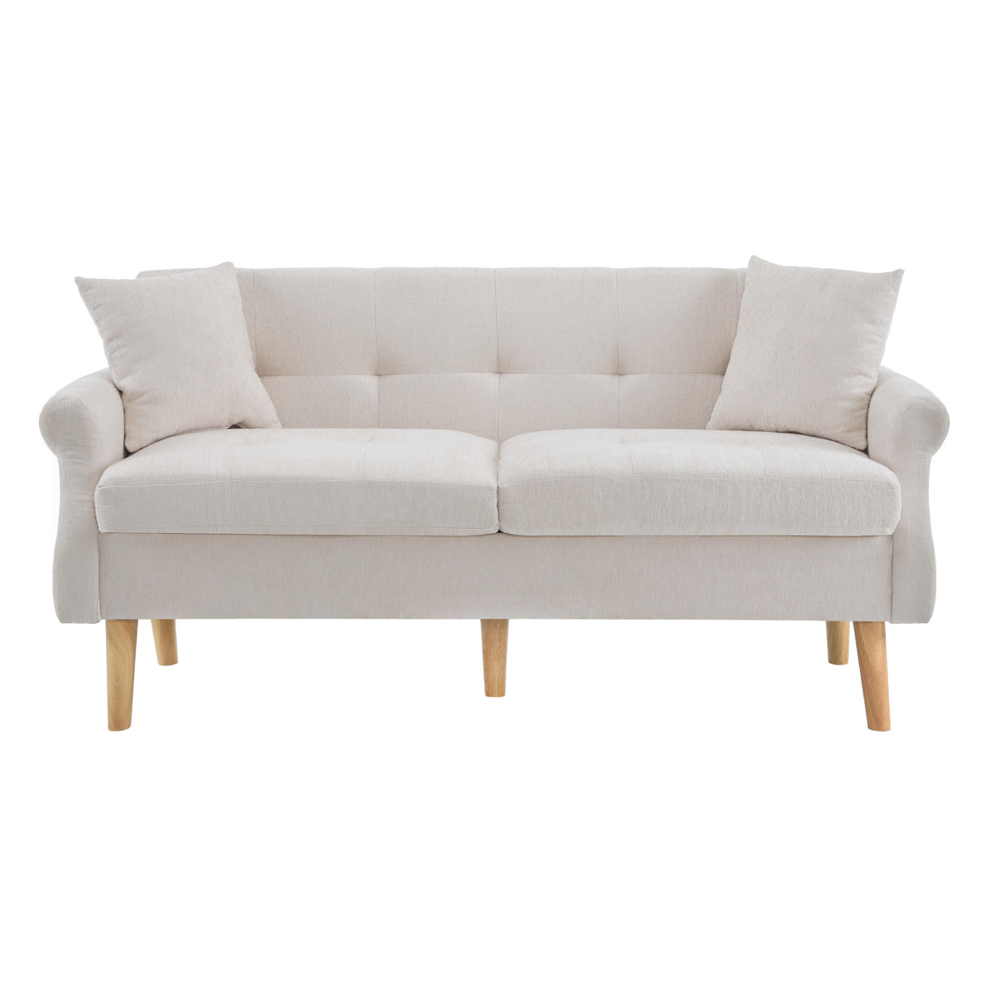 2-SITZER 162/74/77 cm Beige aus Chenille mit 15 cm Sitzkissen - Beige, Textil (74/77/162cm) - OKMYHOME