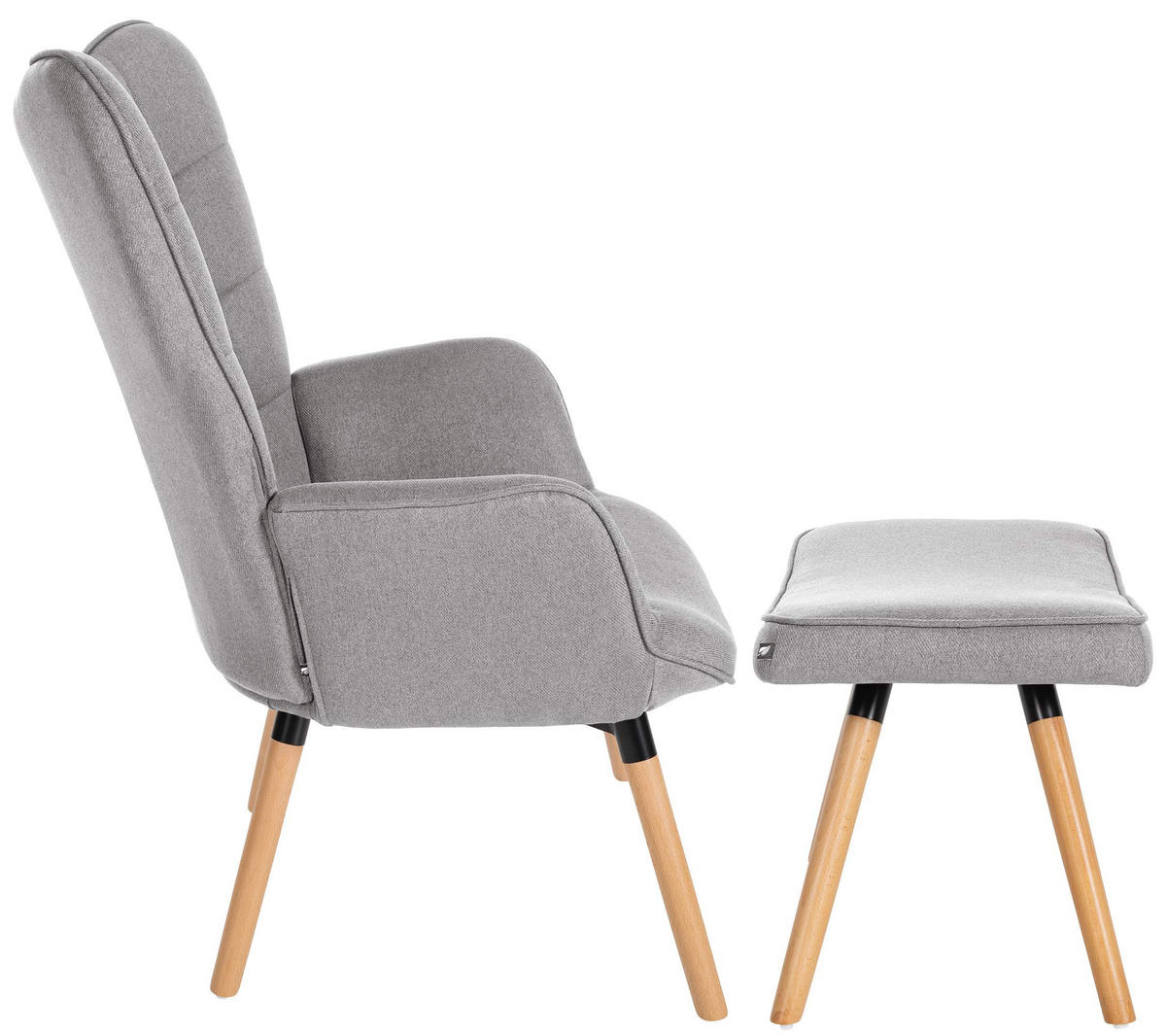 SESSEL MIT HOCKER Stoff Grau - Eukalyptusholzfarben/Grau, Holz/Textil (68/101/111cm) - CLP