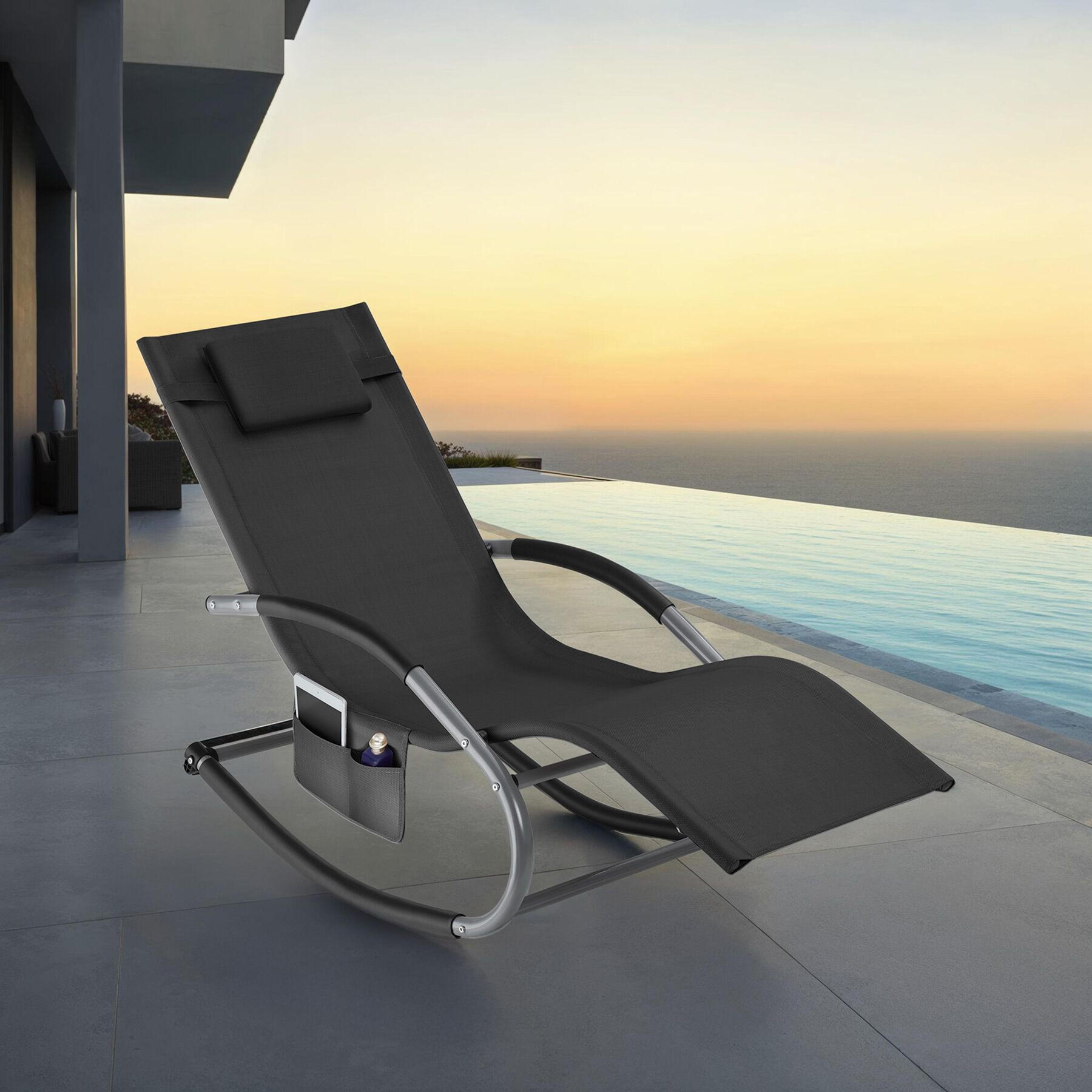 Thumbnail - tectake Gartenliege, Schwarz, Kunststoff, 62x92x142 cm, Gartenmöbel, Gartenliegen