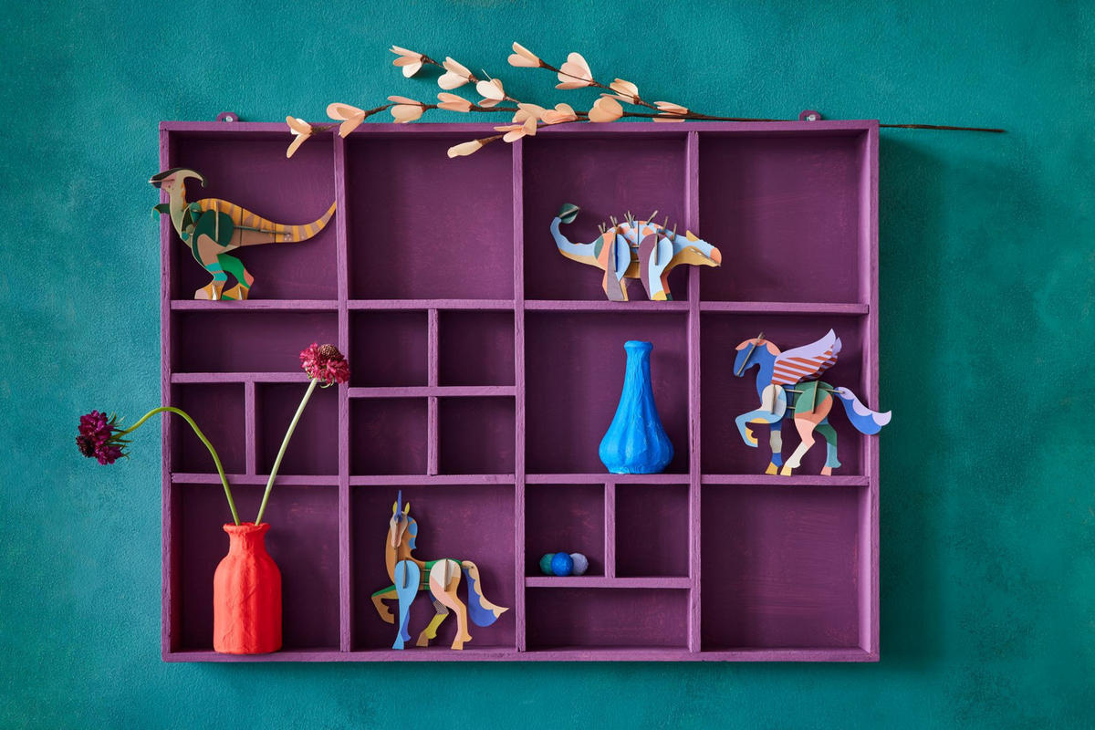 WANDSKULPTUR Bunt 7,5/14,3 cm - Multicolor, Wellpappe (7.5/14.3/22cm) - KUNSTLOFT