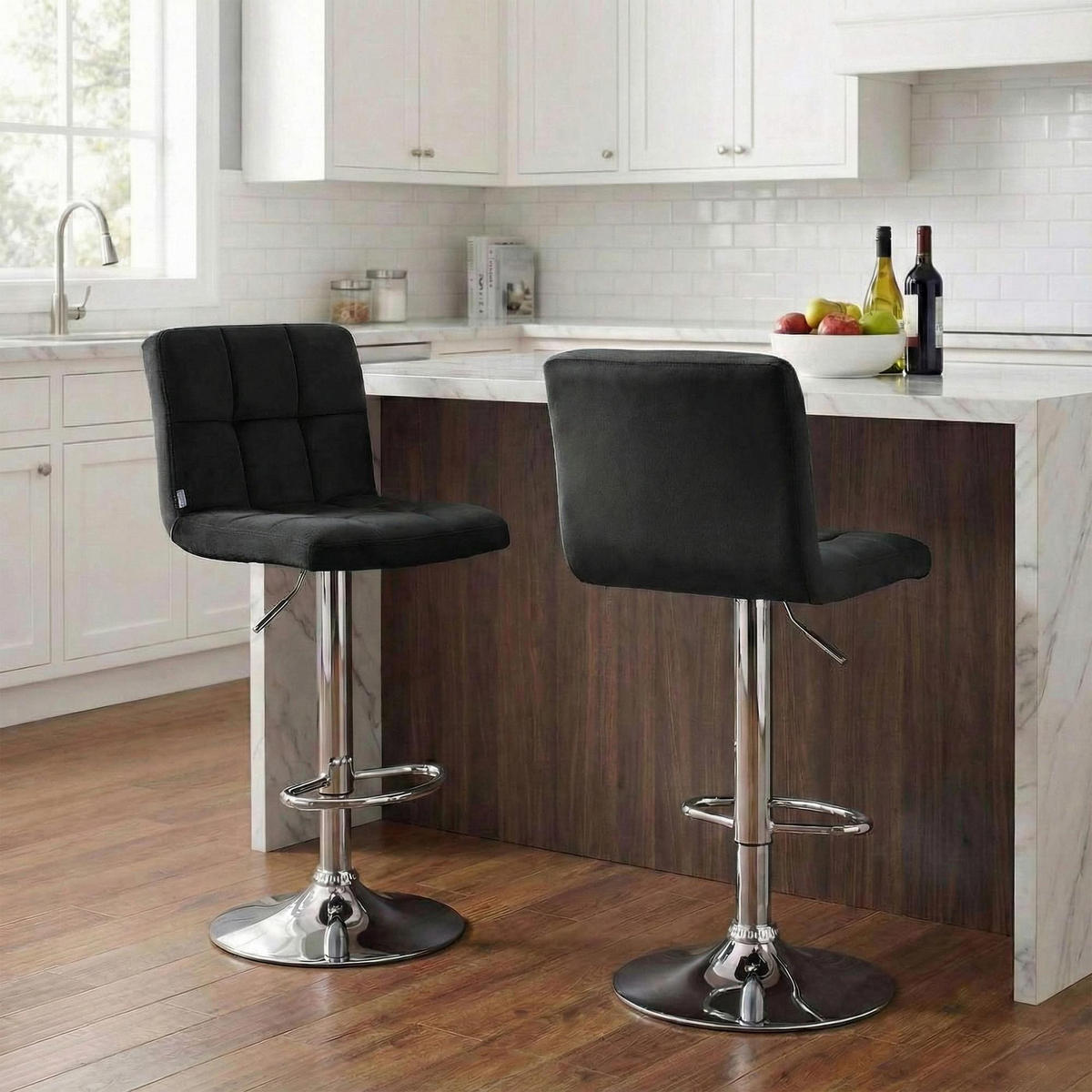 BARHOCKER Samt Schwarz - Chromfarben/Schwarz, Textil/Metall (46/94/47cm) - CLP