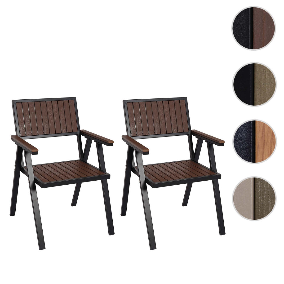 GARTENSTUHL 2er-Set HxBxT 87x57x53cm Sitzhöhe 43cm Outdoor-Beschichtung Aluminium Holzoptik Gestell Schwarz Dunkelbraun - Dunkelbraun, Kunststoff (57/87/53cm) - PROREGAL