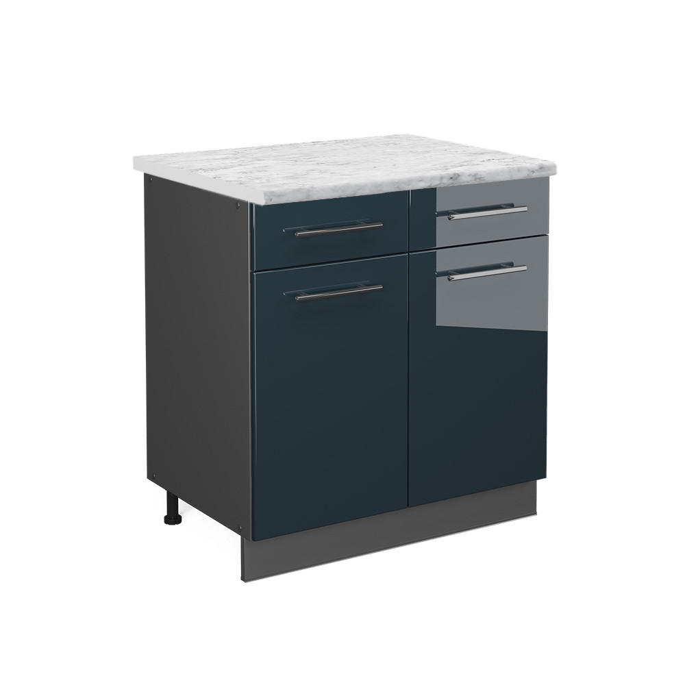 KÜCHENUNTERSCHRANK Fame-Line Dunkelblau Hochglanz 80 cm, AP Marmor - Anthrazit/Dunkelblau, Holzwerkstoff (80/82/60cm) - Vicco