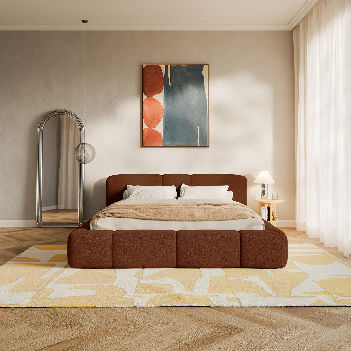 ČALOUNĚNÁ postel Bowia, měděné bouclé, 180x200 cm - černá/měděná, textil (180/200cm) - Selsey