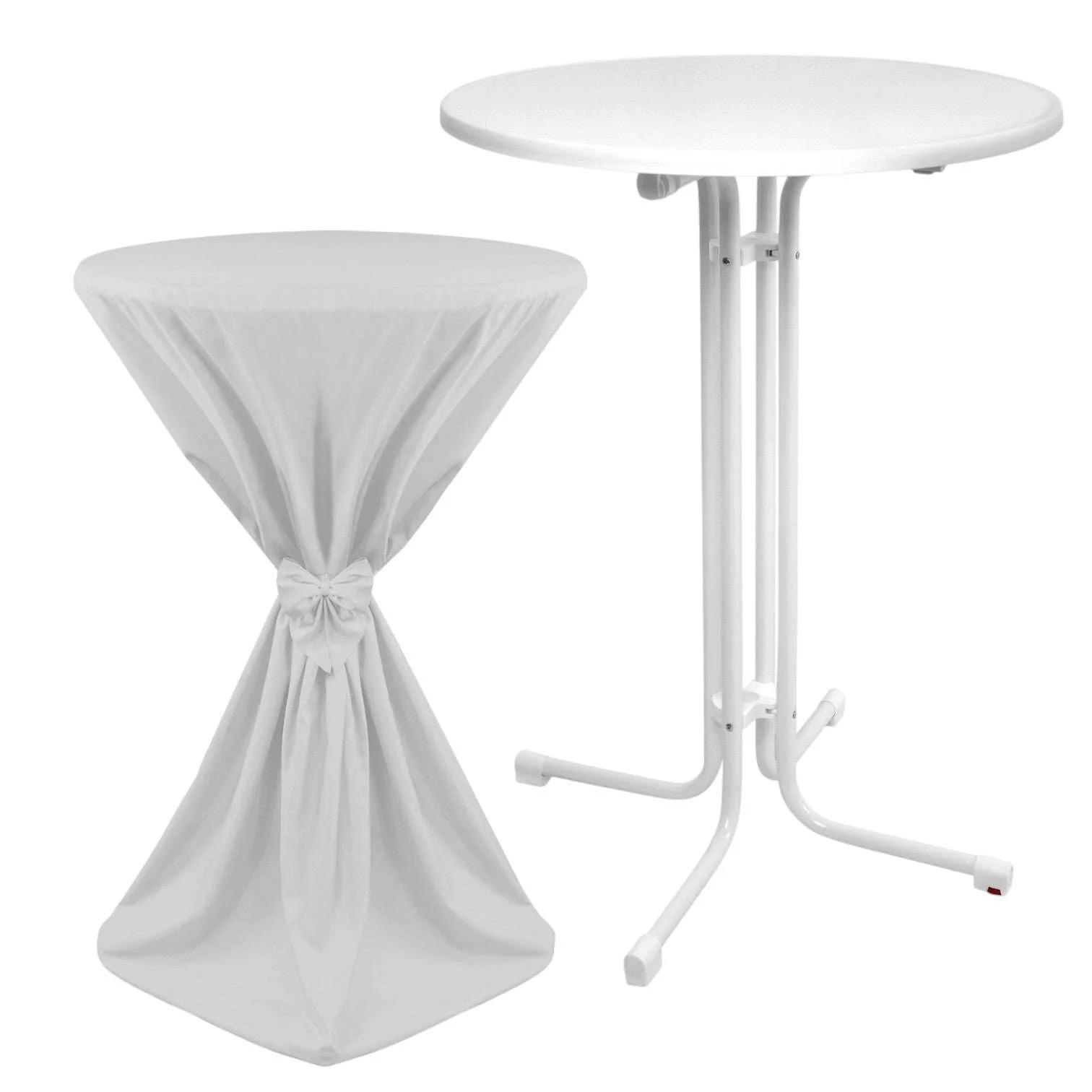 STEHTISCH Sylt Ø 70cm Weiß mit Giulia Stehtischhusse Ø 70cm Weiß - Weiß, Kunststoff/Textil (70/70/110cm) - Beautissu 