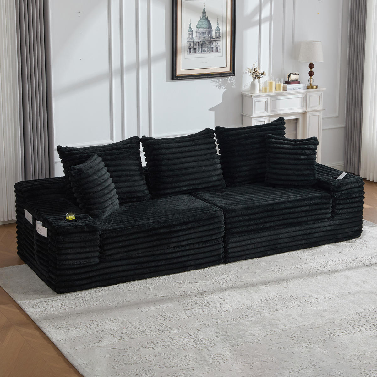 SOFA mit Schlaffunktion 273 x 98 x 87 cm Cord Black - Schwarz, Kunststoff (38.58/34.25/107.48cm) - Meubliv