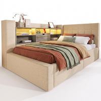 POLSTERBETT 90/200 mit Bettkasten, LED und USB in Beige - Beige, Holzwerkstoff/Textil (90/200cm) - EVRYAE
