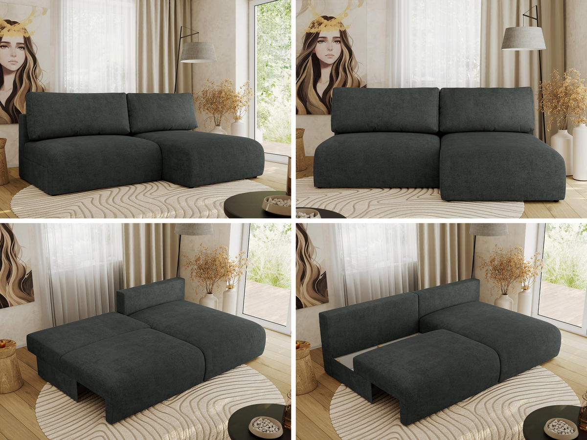 ECKSCHLAFSOFA VIVO L Dunkelgrau Struktur - rechts - Dunkelgrau/Schwarz, Kunststoff/Textil (150/223cm) - MKS