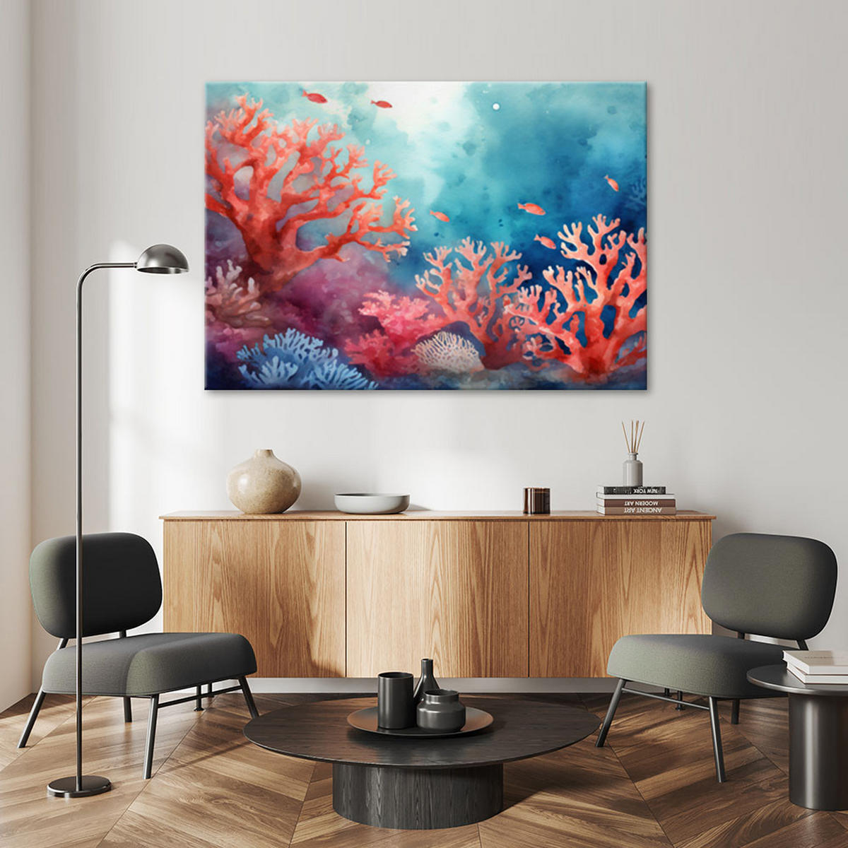 LEINWANDBILD auf Leinwand Meer Korallenriff - Blau, Textil (100/70cm) - Feeby