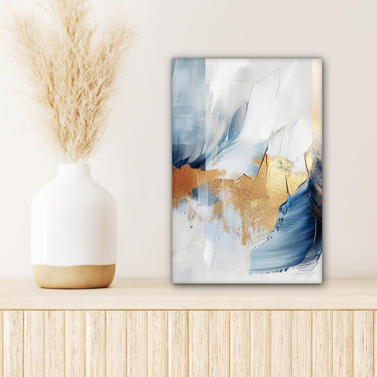 LEINWANDBILD Gold - Blau - Aquarell - Kunst - Modern Deko Wohnzimmer 20x30 cm - Hellblau, Textil (20/30cm) - MuchoWow