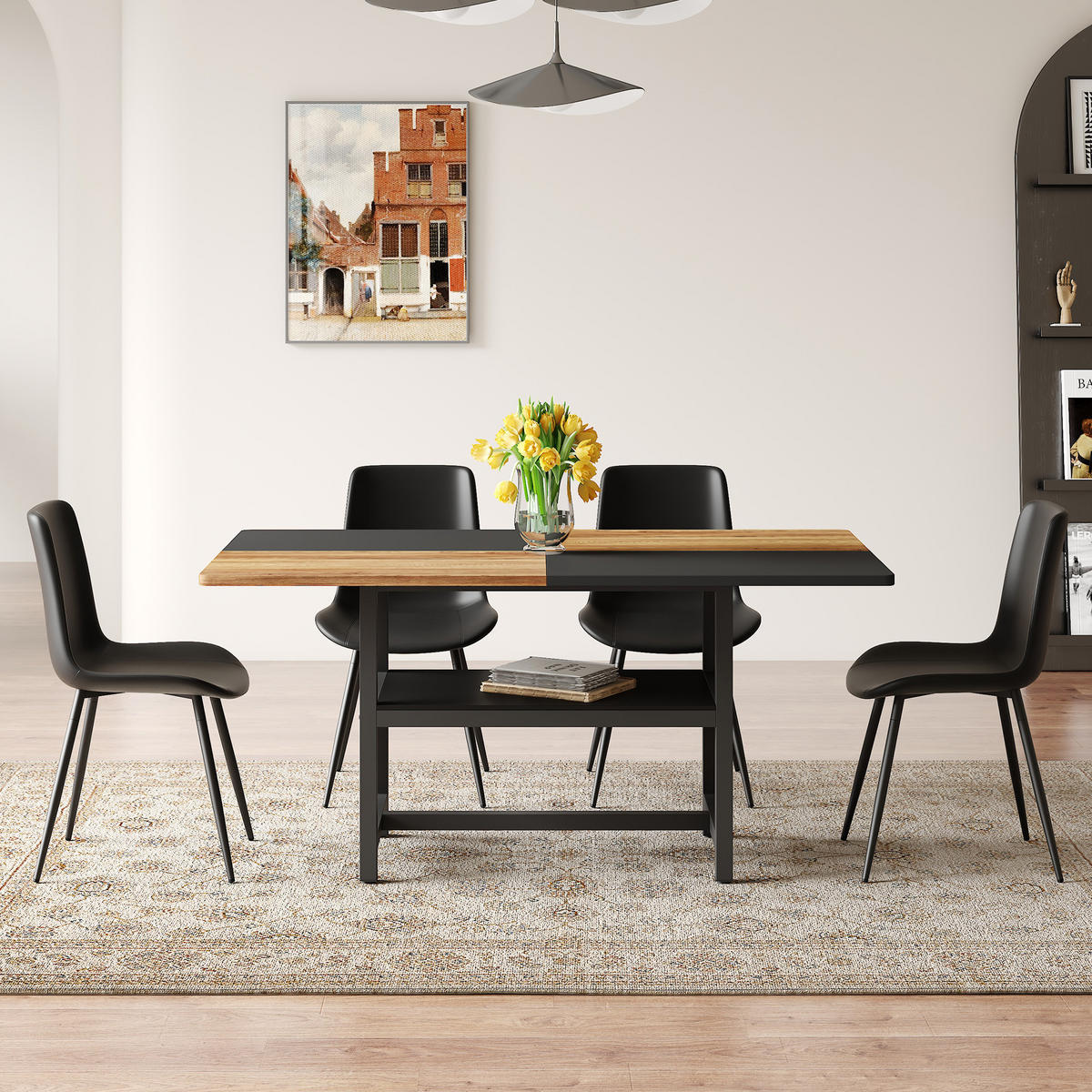 ESSGRUPPE DE-39360 5-teilig, mit Ablagefach und 4 PU-Sesseln Schwarz - Schwarz, Holzwerkstoff (160/76/90cm) - ComfortXL