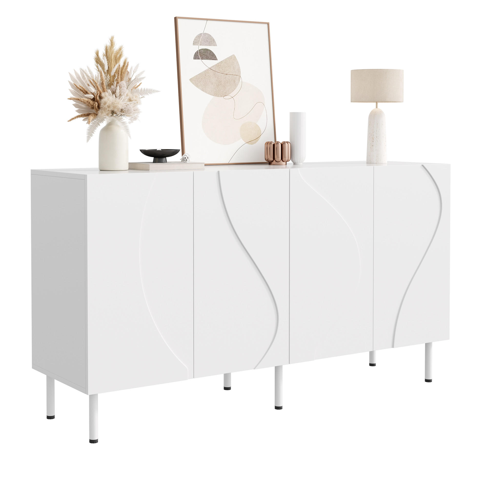 SIDEBOARD 3D Türen grifflos PB MDF Metallfüße modern - Weiß, Holzwerkstoff (40/77.5/140cm) - FLIEKS