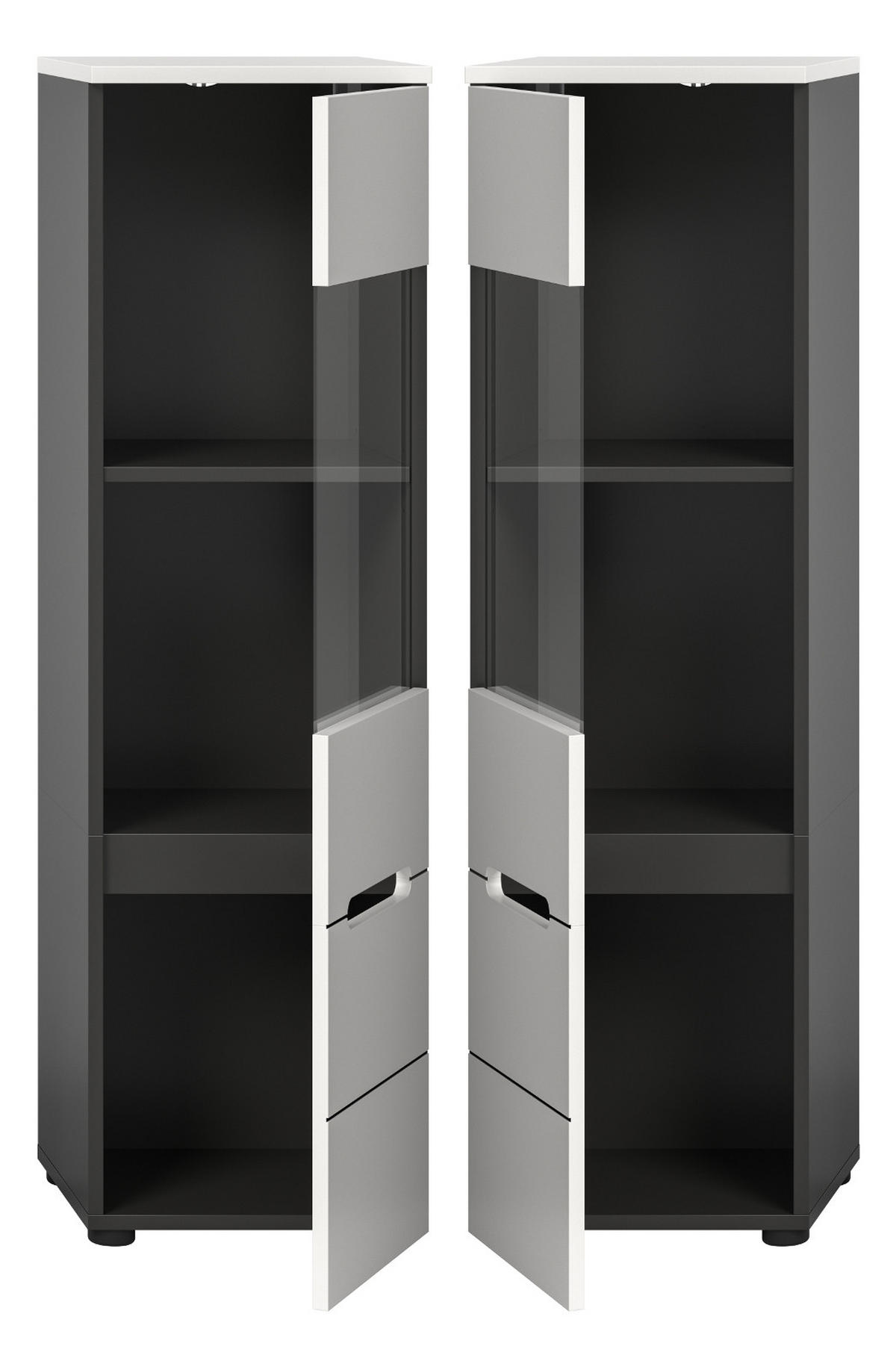 VITRINE weiß, grau, Vitrinenschrank hängend / stehend 36 cm - Schwarz/Weiß, Glas/Holzwerkstoff (36/125/33cm) - Inn.Furn