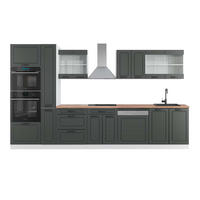 KÜCHENZEILE R-Line Anthrazit Landhaus/Weiß 350 cm mit Hochschrank AP Eiche - Anthrazit/Weiß, Holzwerkstoff (350/81.6/60cm) - Vicco