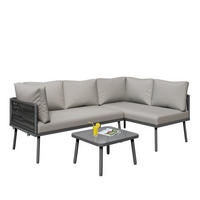 GARTEN-LOUNGE-SET mit Eisenrahmen & Seil, 2 Sofas 120/60/72 cm + Tisch 53/53/36 cm, Grau - Grau, Metall - Redom