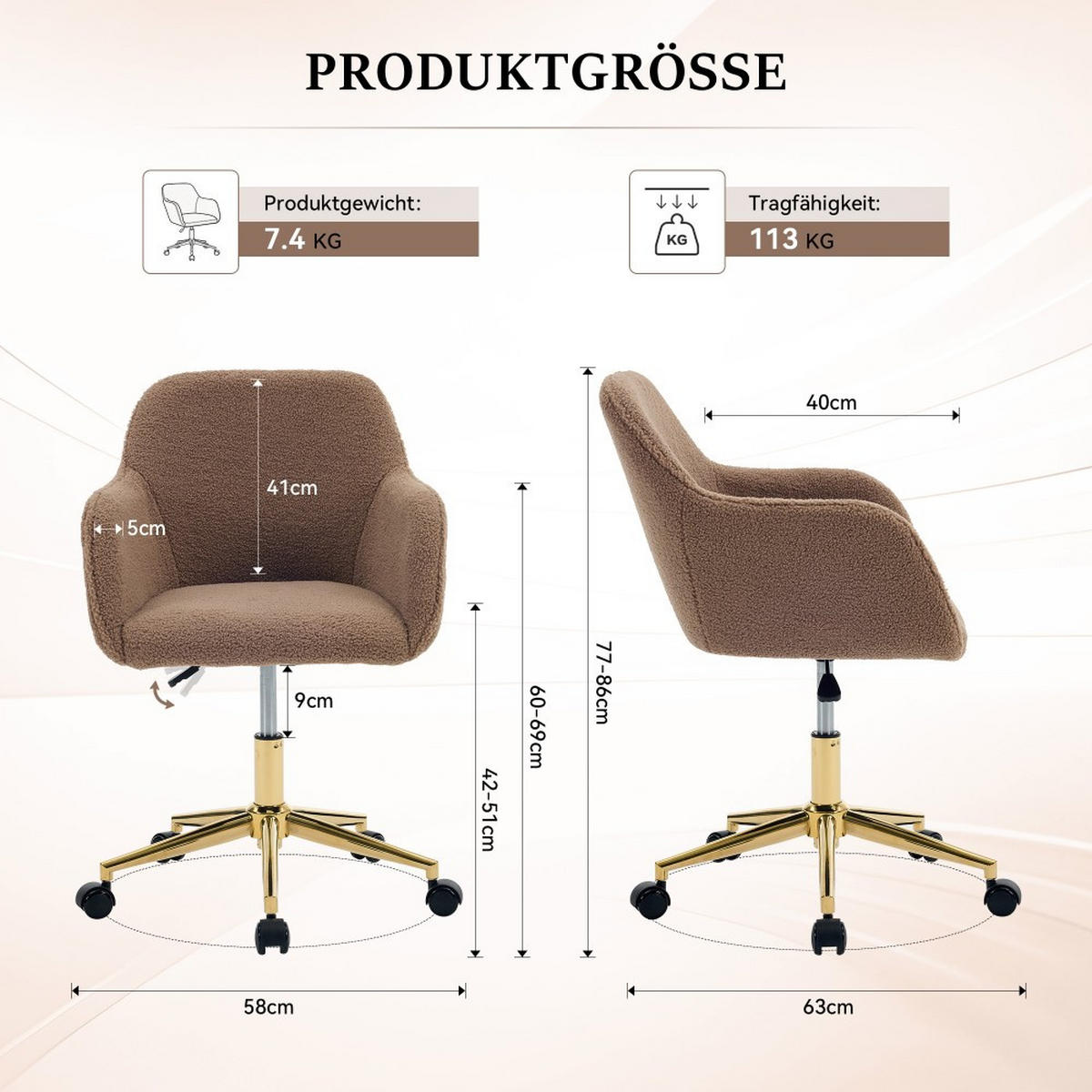 DREHSTUHL 360° drehbar Weiß - Braun, Naturmaterialien (58/86/58cm)