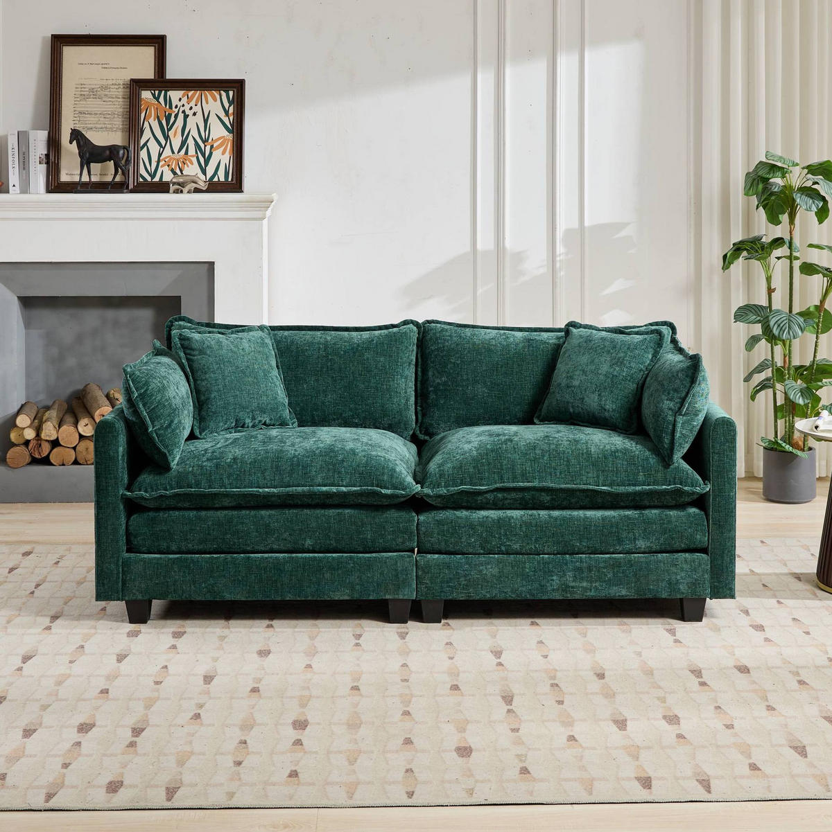 SOFA modular Chenille Green - Grün, Holz (75/84/195cm) - Meubliv