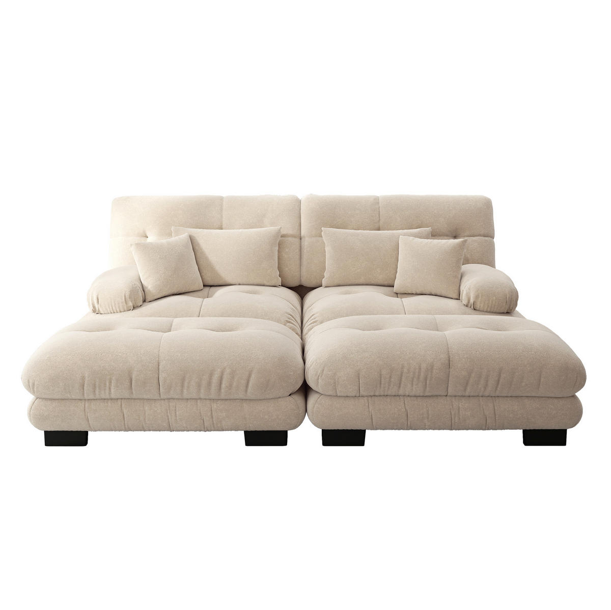 ECKSOFA 220/145/81 cm hellbraun aus Chenille mit 2 Ottomane und Kissen - Cappuccino, Textil (145/220cm) - OKWISH