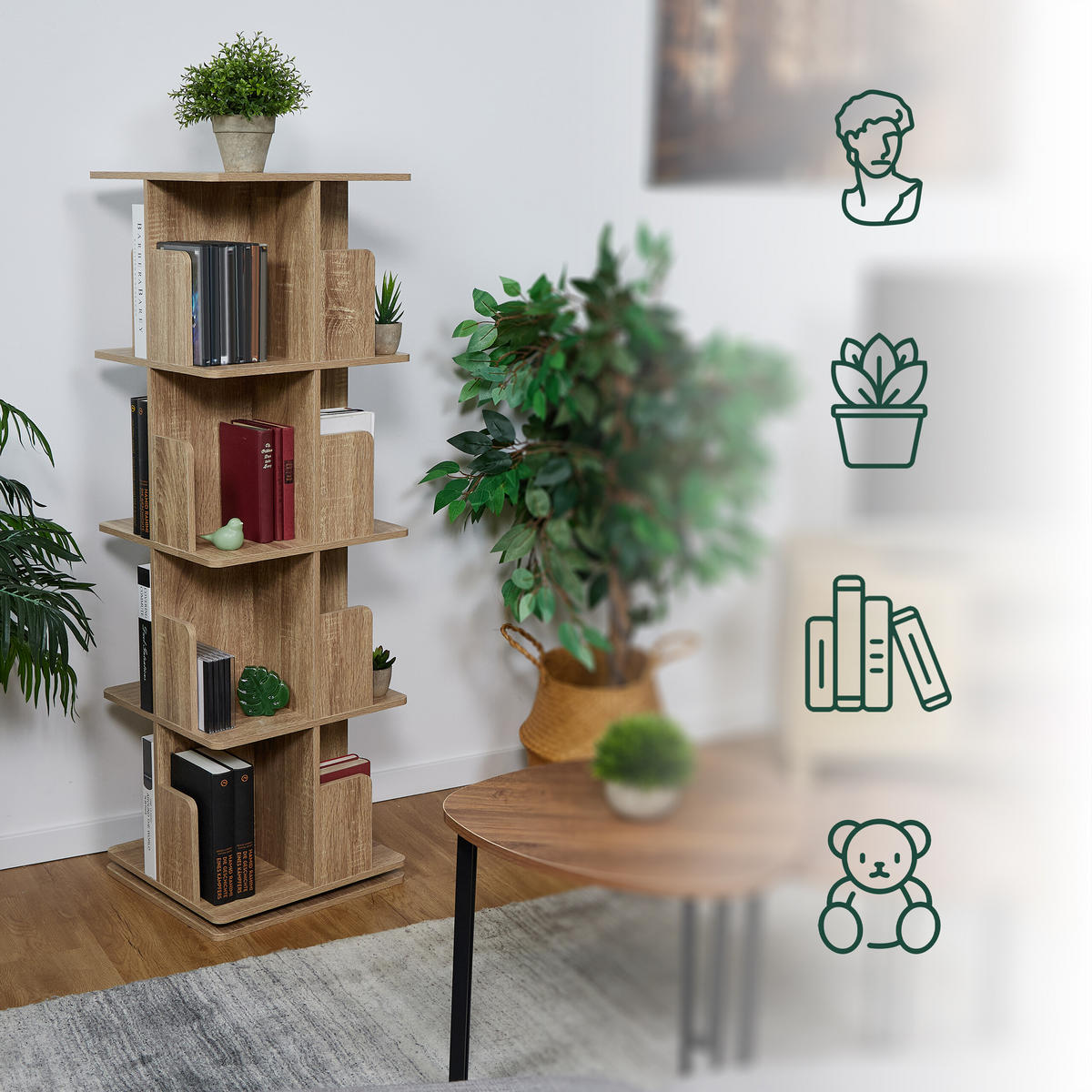 BÜCHERREGAL - Hellbraun, Holzwerkstoff/Metall (39/125.5/39cm) - Relaxdays