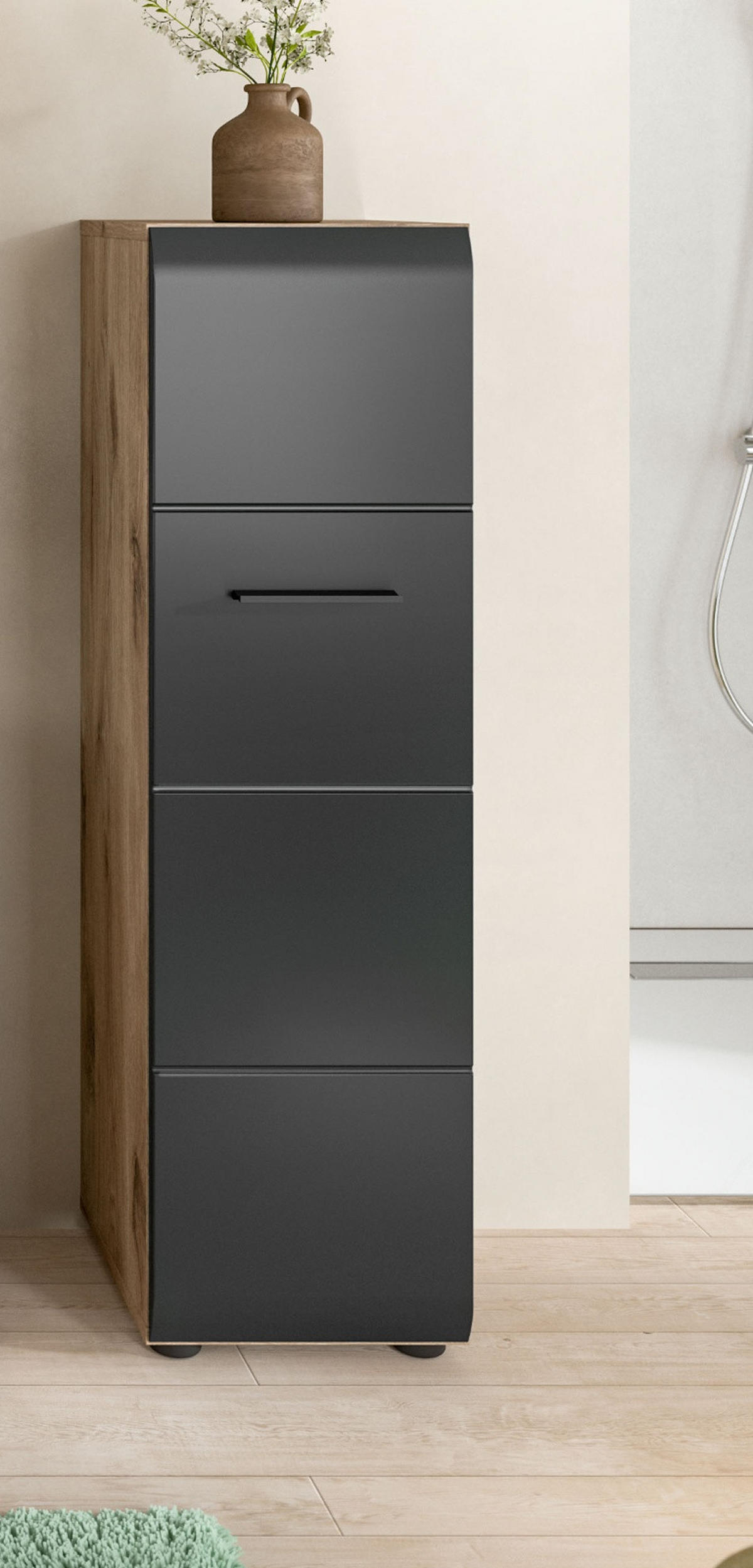 MIDISCHRANK schwarz matt, Eiche, Bad Kommode hängend / stehend 30 cm - Eichefarben/Schwarz, Holzwerkstoff/Kunststoff (30/106/30cm) - Inn.Furn