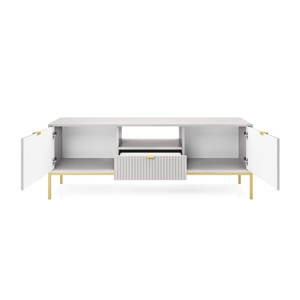 TV-SCHRANK Nova Grau, Golden Beine, zweitüriger TV-Tisch - Goldfarben/Grau, Holzwerkstoff/Metall (154/59/39cm) - Bettso
