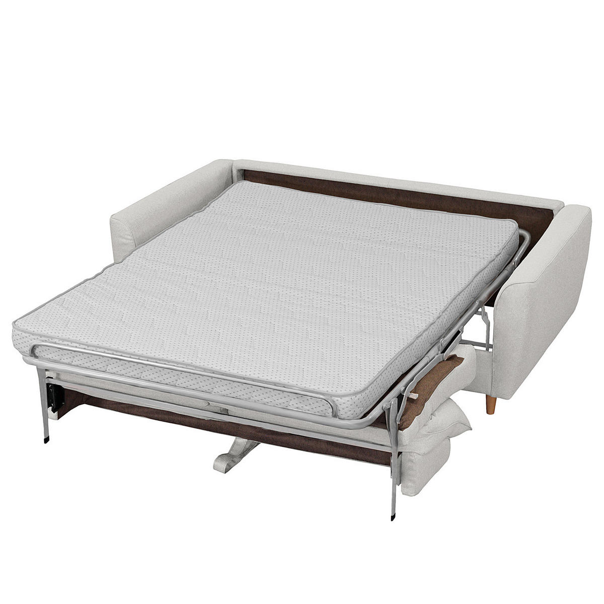 SCHLAFSOFA mit Matratze - Webstoff - Buchefarben/Hellgrau, Buchenholz/Textil (195/90/102cm) - home24