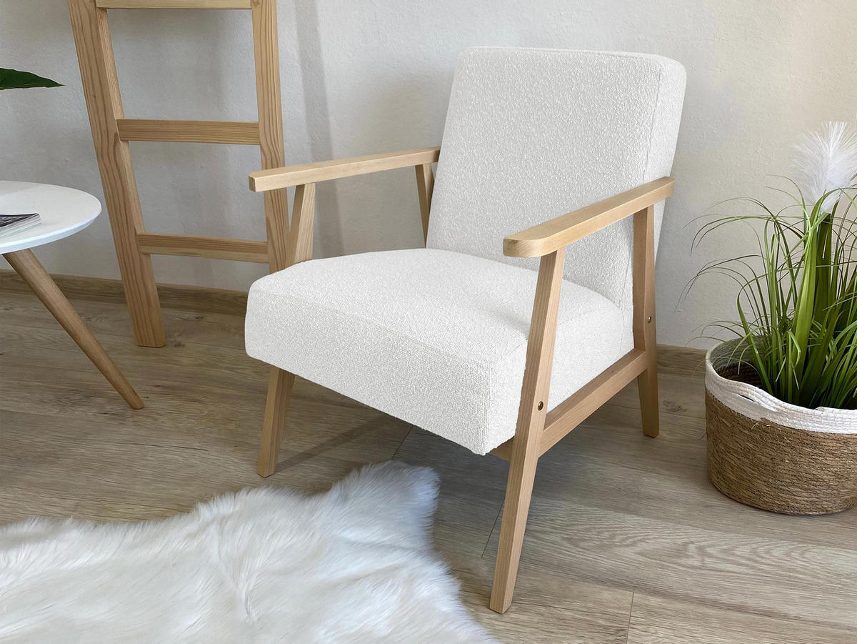 SESSEL Retro Boucle - Hellgrau/Naturfarben, Holz/Textil (59/76/67cm) - MIRJAN24