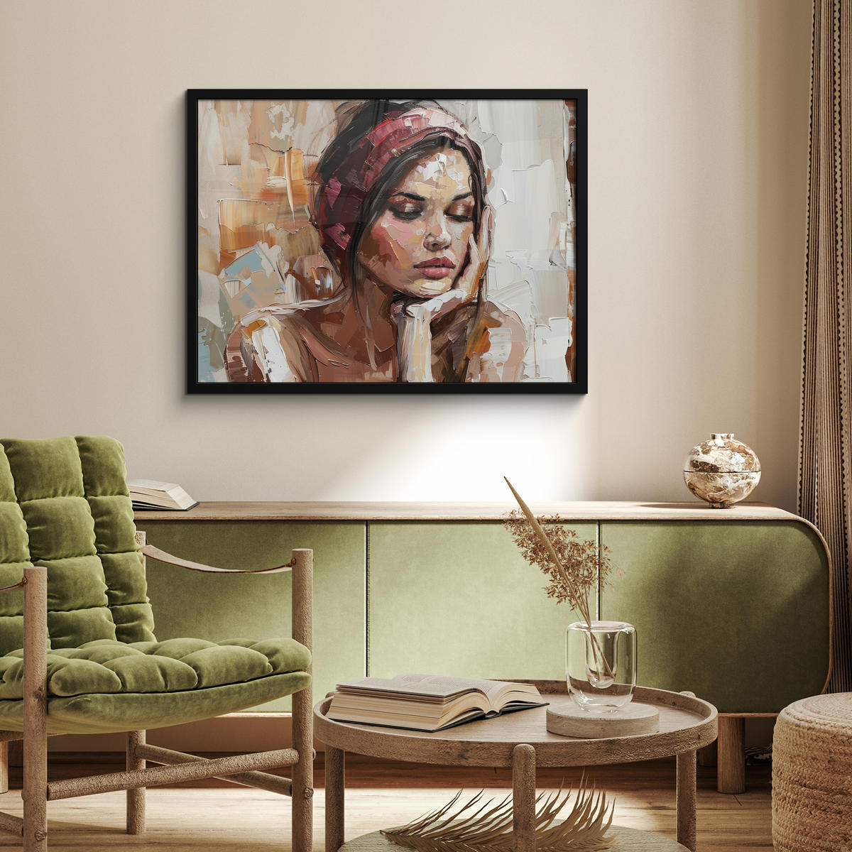 POSTER MIT RAHMEN Frau - Lackierung - Porträt - Modern 80x60 cm - Altrosa, Papier (80/60cm) - MuchoWow