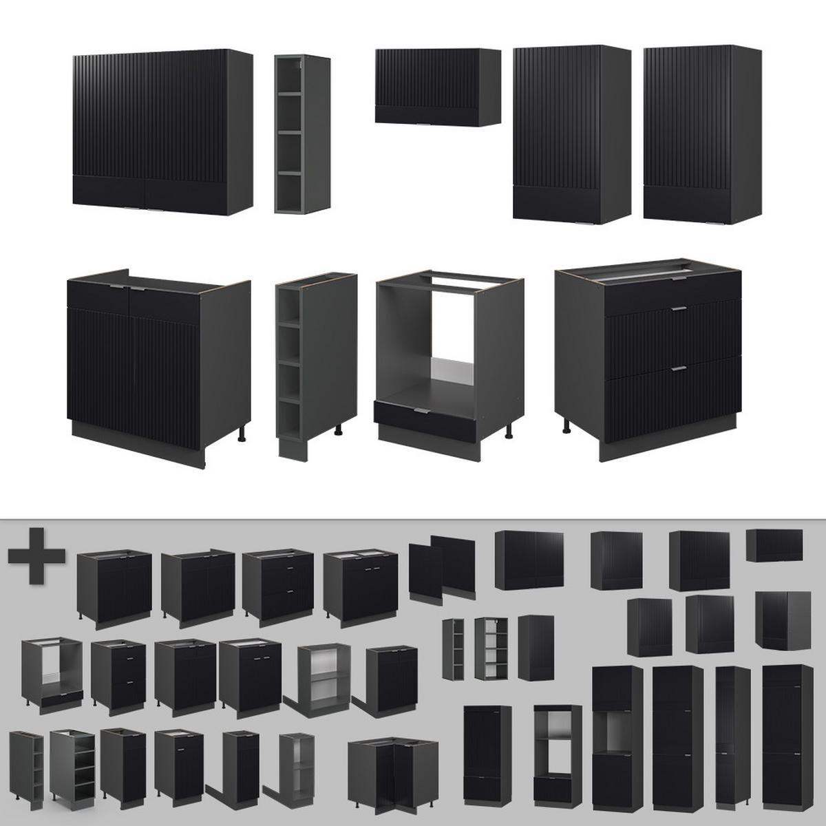 KÜCHENZEILE Fame-Line, Schwarz gestreift/Anthrazit, 235 cm, AP Marmor - Anthrazit/Schwarz, Holzwerkstoff (235/81.6/60cm) - Vicco