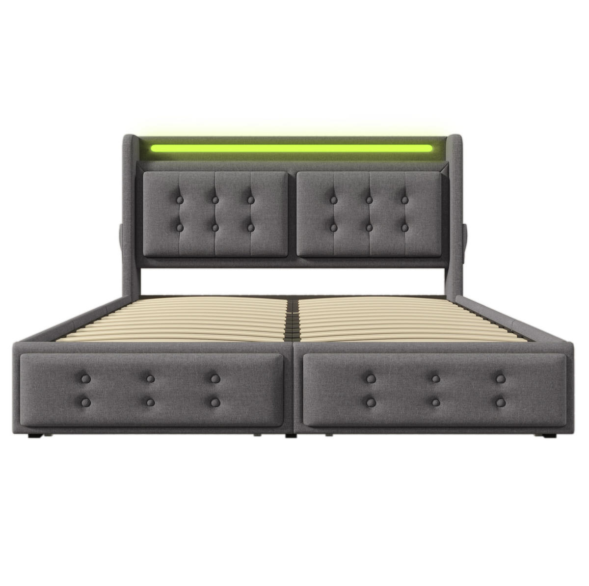 POLSTERBETT mit LED und 4 Schubladen 140x200 cm Baumwoll-Leinen Grau - Grau, Metall (140/200cm) - Meubliv