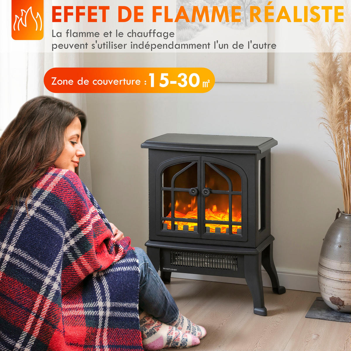ELEKTROKAMIN DE-17060 3D-Flammeneffekt 900/1800 W Schwarz - Schwarz, Kunststoff (39/48/24cm) - ComfortXL
