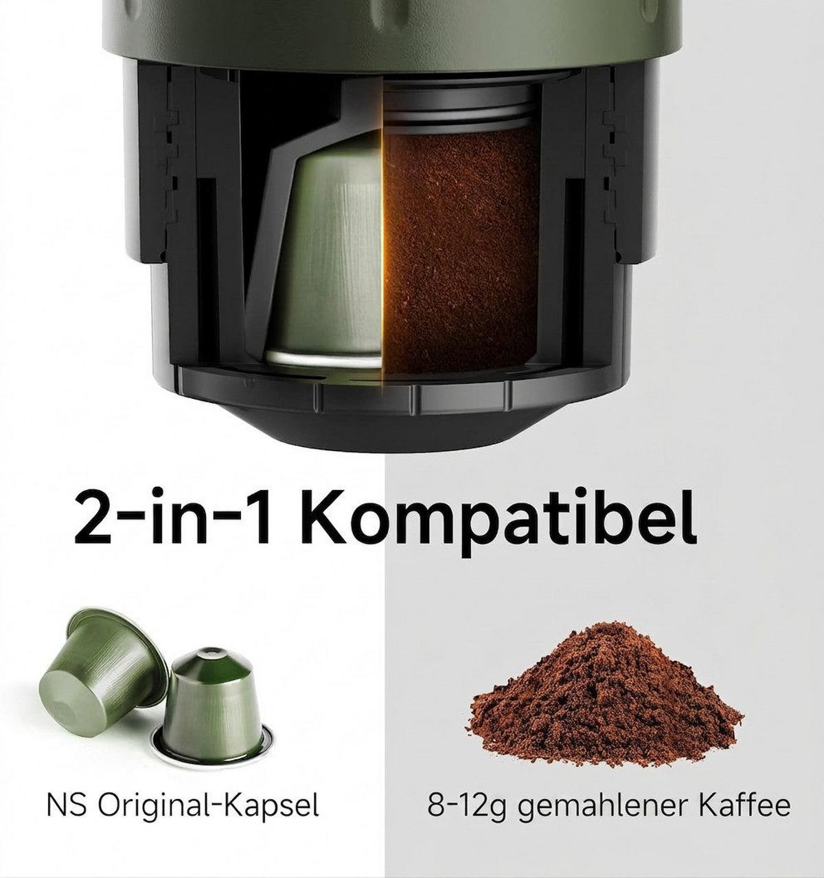 ESPRESSOMASCHINE Tragbare Auto Kaffeemaschine mit Heizfunktion 20 Bar - Grün, Metall (7.5/22/7.5cm) - BEXEVUE
