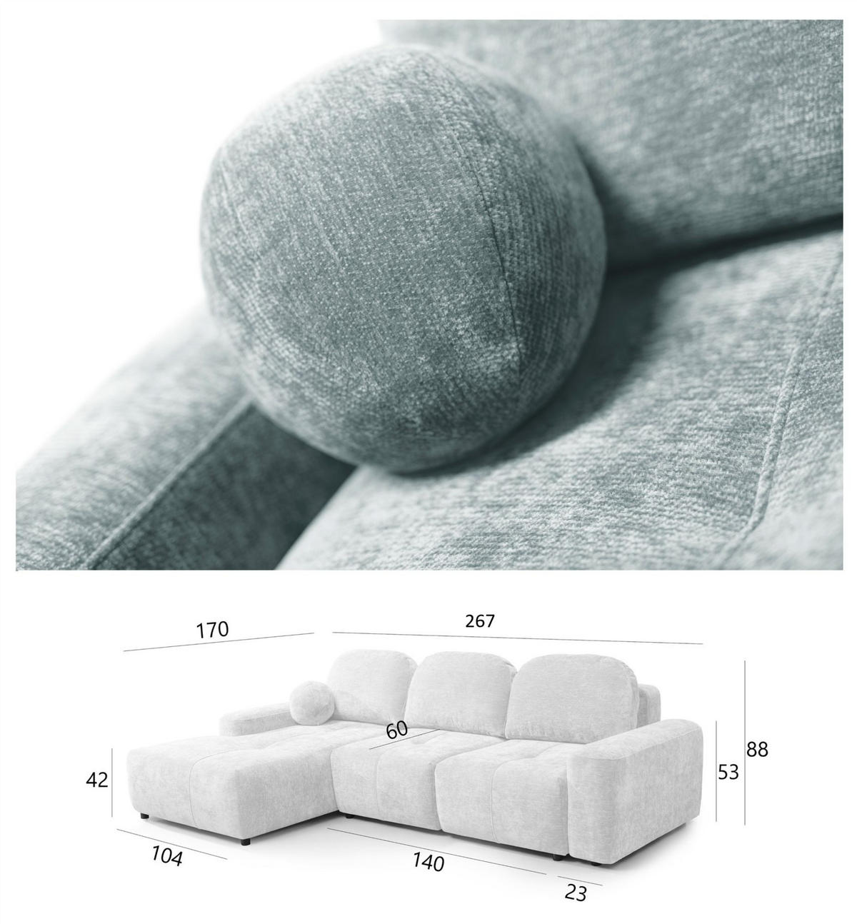 ECKSOFA Argos In Vibe - Blaugrau, Holzwerkstoff/Textil (267/170cm) - Fun Möbel