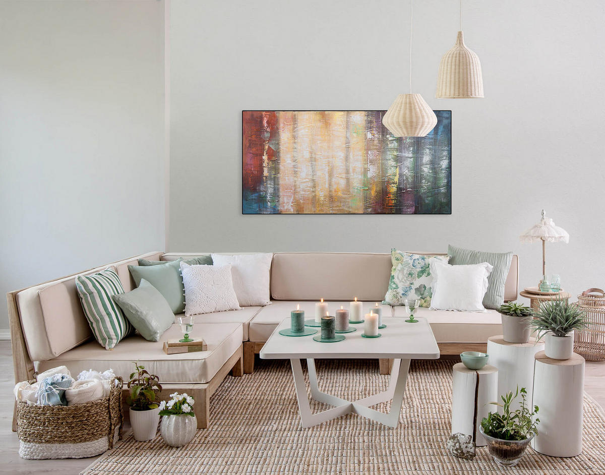 ÖLGEMÄLDE 120/60 cm - Blau/Gelb, Holz/Textil (120/60cm) - KUNSTLOFT