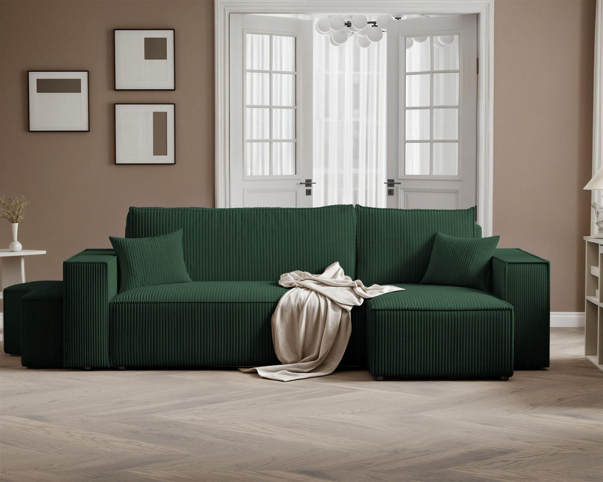 ECKSOFA Adara Inkl. Hocker - Grün, Holzwerkstoff/Textil (145/262cm) - Fun Möbel