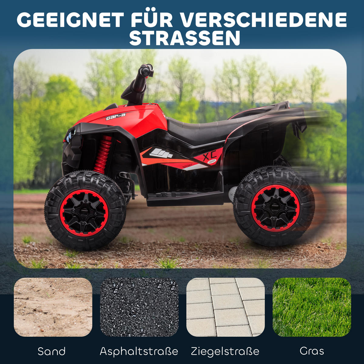 ELEKTRO Quad für Kinder, 12V Kinder Quad mit USB-Anschluss, Rot - Rot, Metall (83/53/55.5cm) - HOMCOM