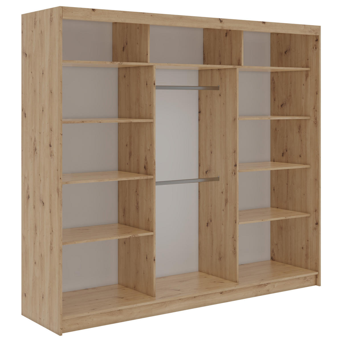 SCHWEBETÜRENSCHRANK 240 - SKORIA - Eiche Artisan mit Spiegel - Alufarben/Eiche Artisan, Holzwerkstoff/Metall (240/216/61cm) - MKS