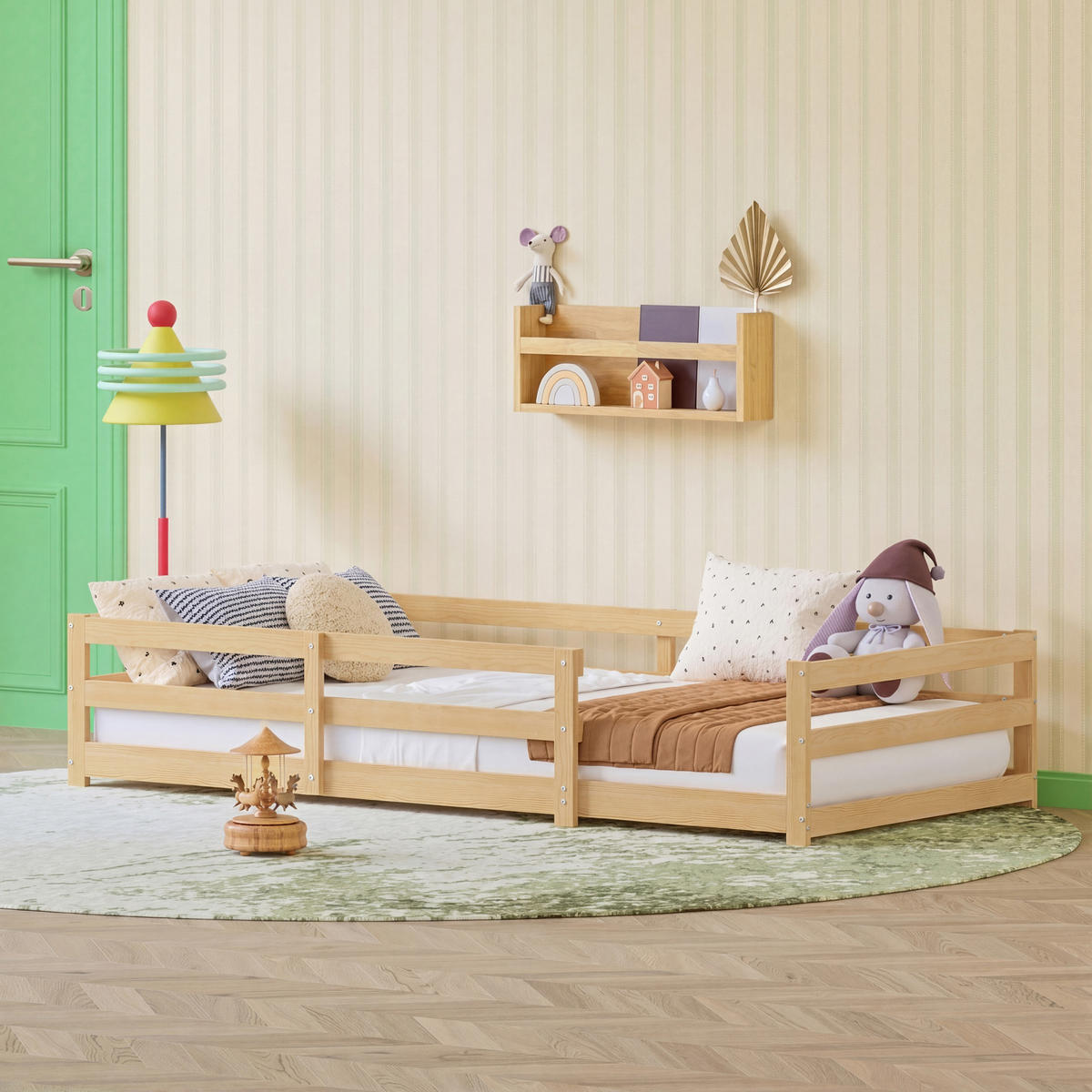 KINDERBETT 90/200 cm aus Kiefer massiv mit 4-seitiger Sicherheitsumrandung Natur - Naturfarben, Holz (90/200cm) - Modenvie