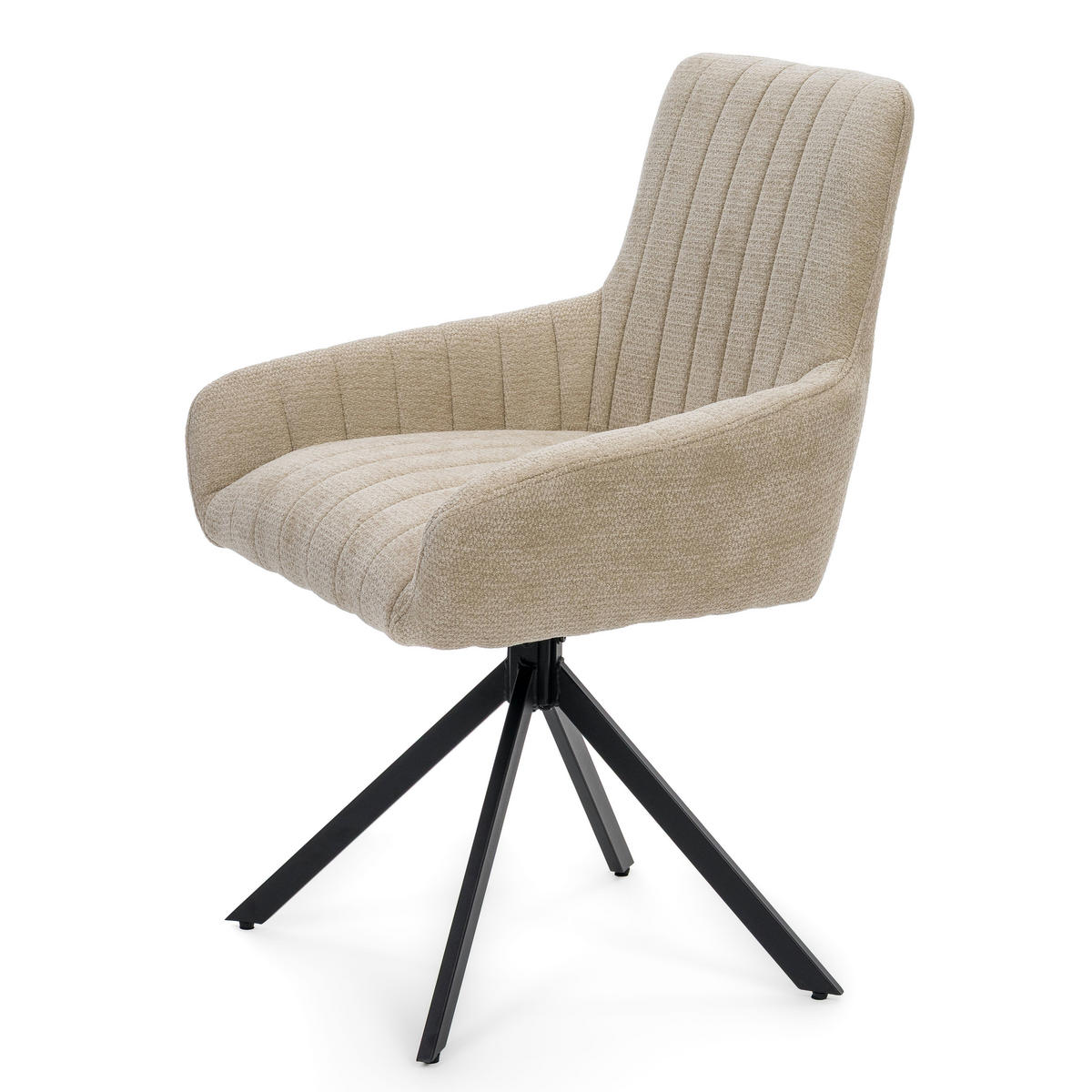 STUHL LUINO drehbar gepolsterter mit Steppung - hellbeige - Chenille - Ecru/Schwarz, Textil/Metall (58/87/60cm) - NEW HOME