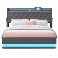 POLSTERBETT 160/200 mit LED, USB-Ladeanschluss und hydraulischem Stauraum in Grau - Grau, Holzwerkstoff/Textil (160/200cm) - EVRYAE