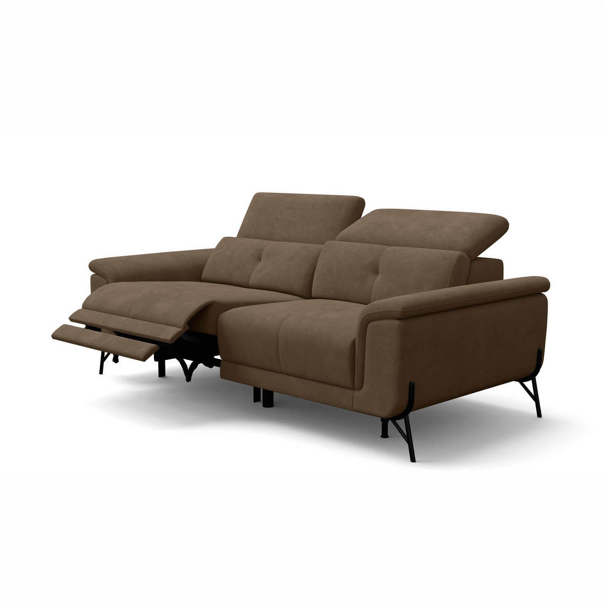 SOFA RELAX AVENA 3-Sitzer, brauner Veloursstoff - Schwarz/Braun, Holz/Textil (204/80/108cm) - Wozimo