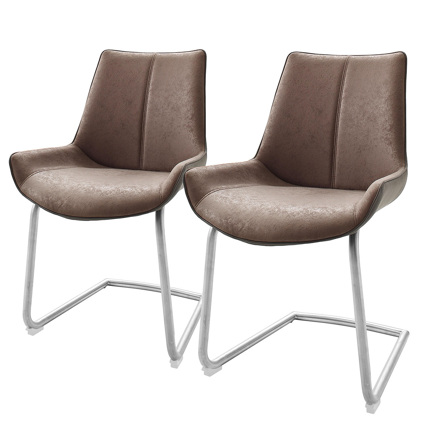 FREISCHWINGER - 2er-Set - Kunstleder - Braun, Kunststoff/Textil (54/89/60cm) - home24