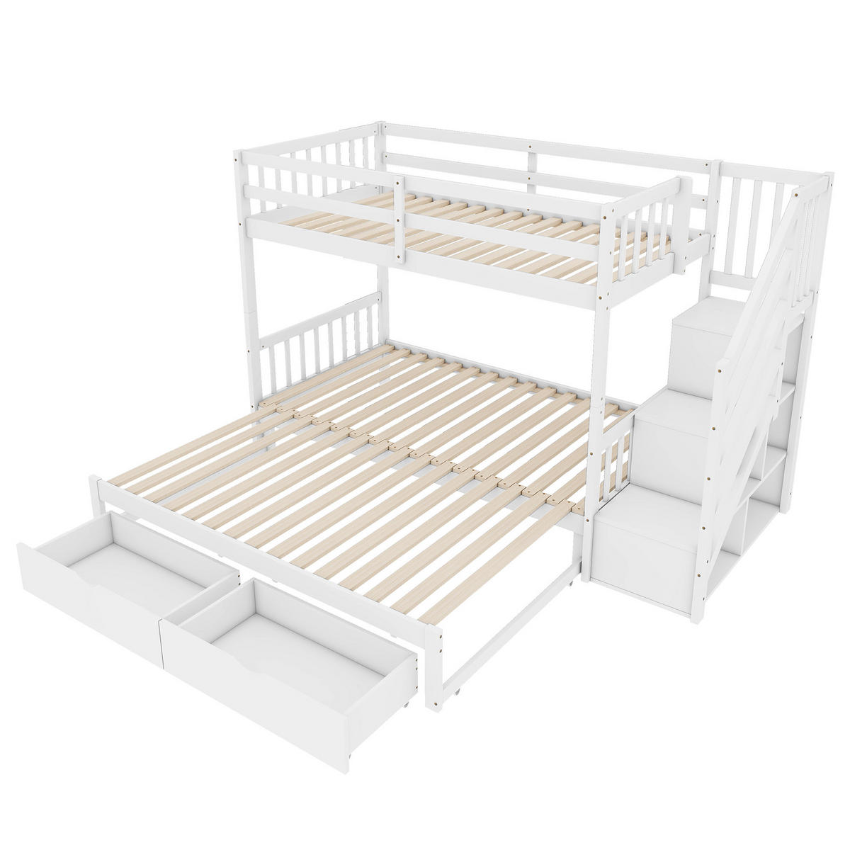 ETAGENBETT 90/200 cm Weiß mit Ausziehbett und zwei Schubladen aus Kiefernholz - Weiß, Holz (90/200cm) - OKWISH